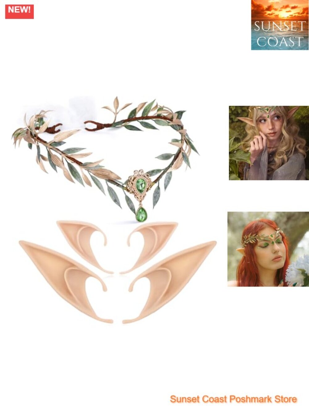 Handmade Woodland Fairy Crown Elf Ears Set Cosplay Renaissance Costume Headpiece